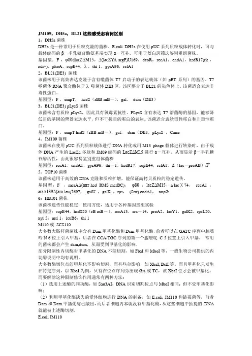 JM109,DH5a,BL21等这些感受态有何区别