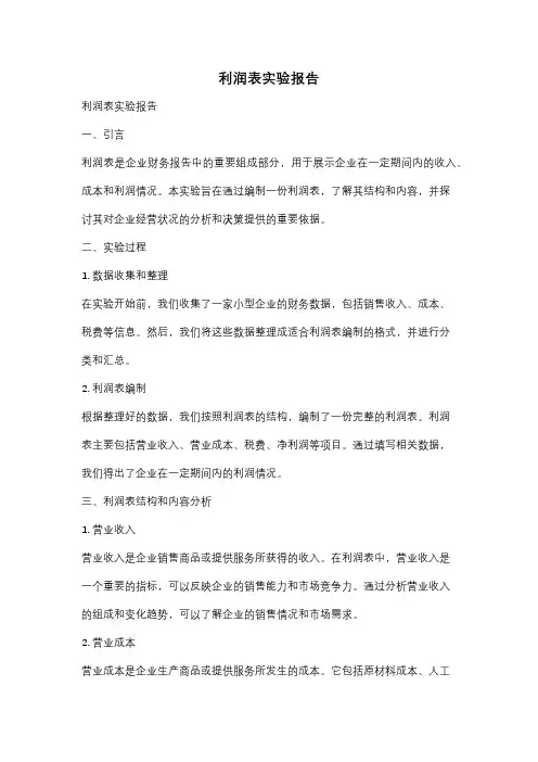 利润表实验报告