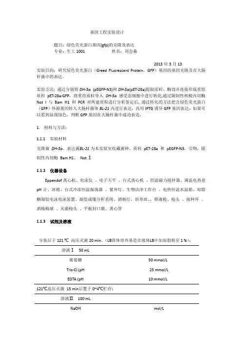 gfp基因的克隆与表达