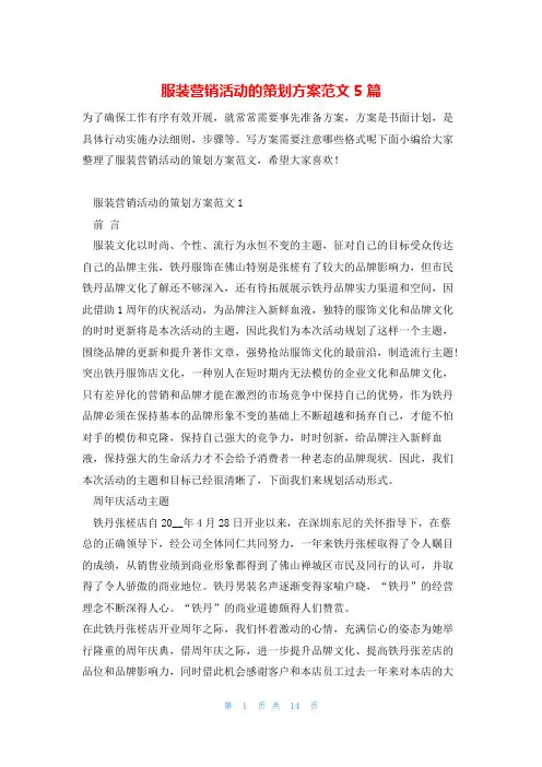 服装营销活动的策划方案范文5篇