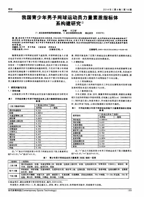 我国青少年男子网球运动员力量素质指标体系构建研究