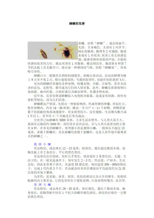 蟑螂的危害及其防治