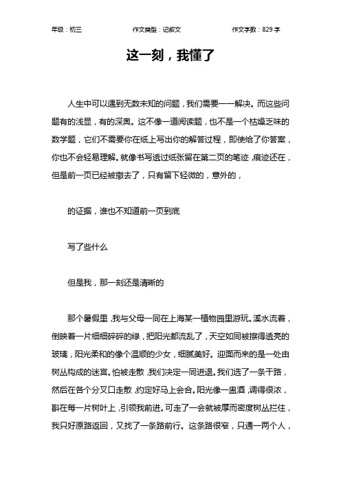 这一刻,我懂了作文【初中初三800字】
