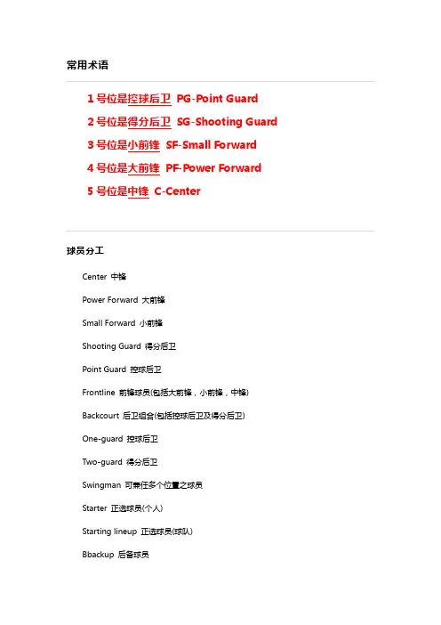 篮球常用术语-中英文对照