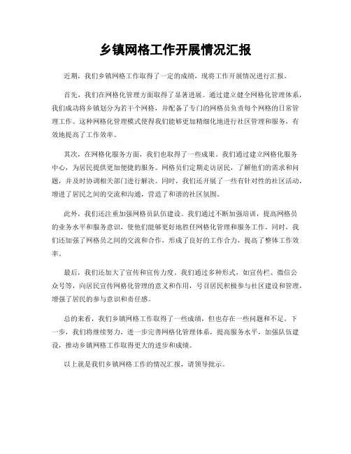 乡镇网格工作开展情况汇报