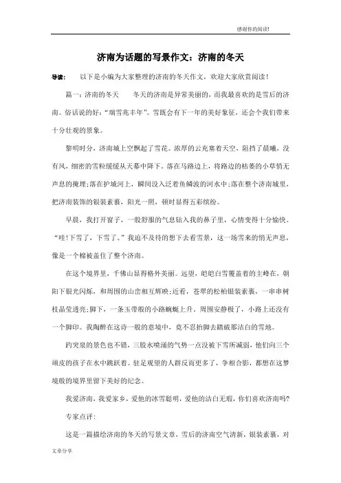 济南为话题的写景作文：济南的冬天