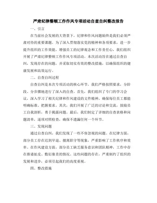 严肃纪律整顿工作作风专项活动自查自纠整改报告