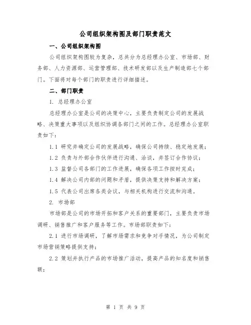公司组织架构图及部门职责范文（二篇）