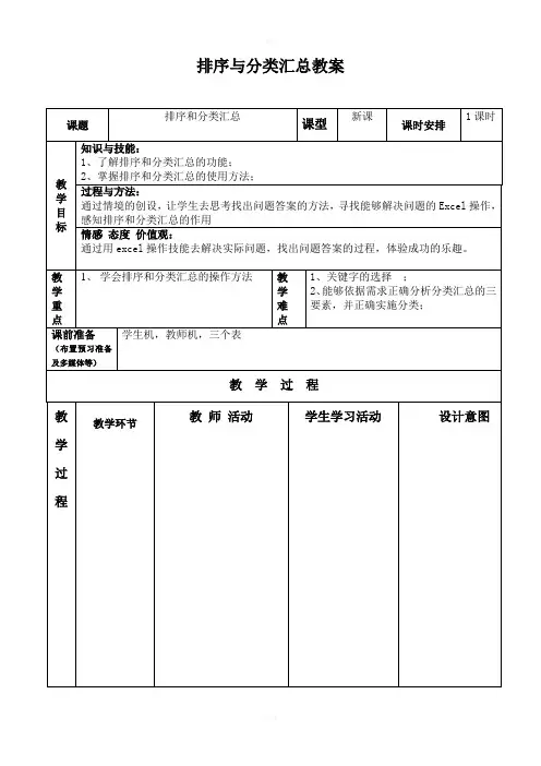 排序与分类汇总教案