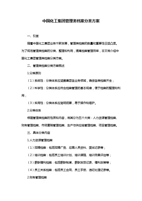 中国化工集团管理类档案分类方案