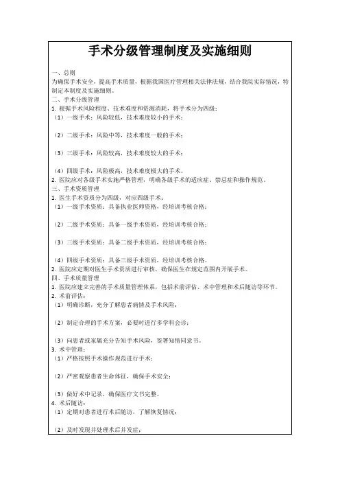 手术分级管理制度及实施细则