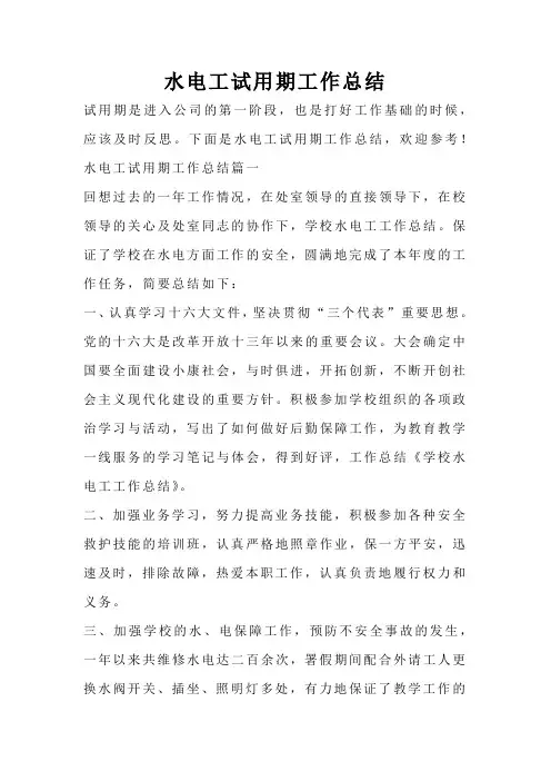 水电工试用期工作总结