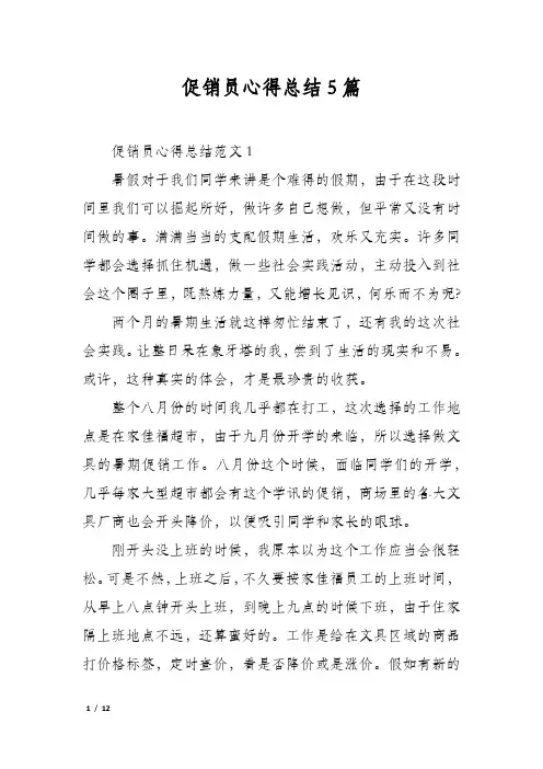 促销员心得总结5篇