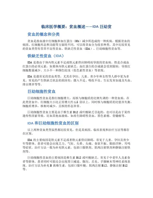 临床医学概要贫血概述IDA巨幼贫