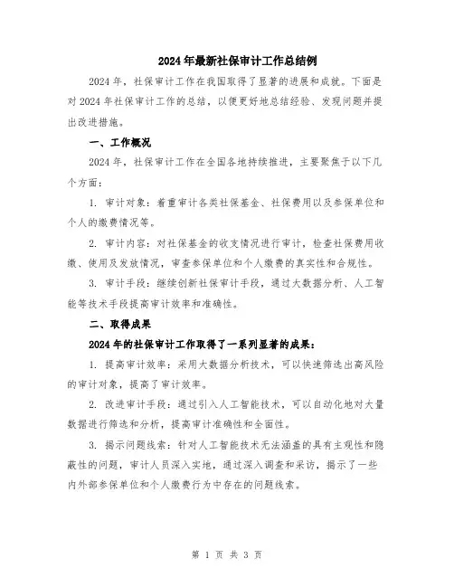 2024年最新社保审计工作总结例