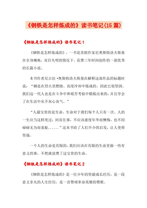 《钢铁是怎样炼成的》读书笔记(15篇)