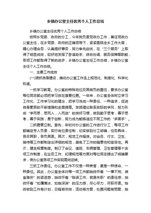 乡镇办公室主任优秀个人工作总结
