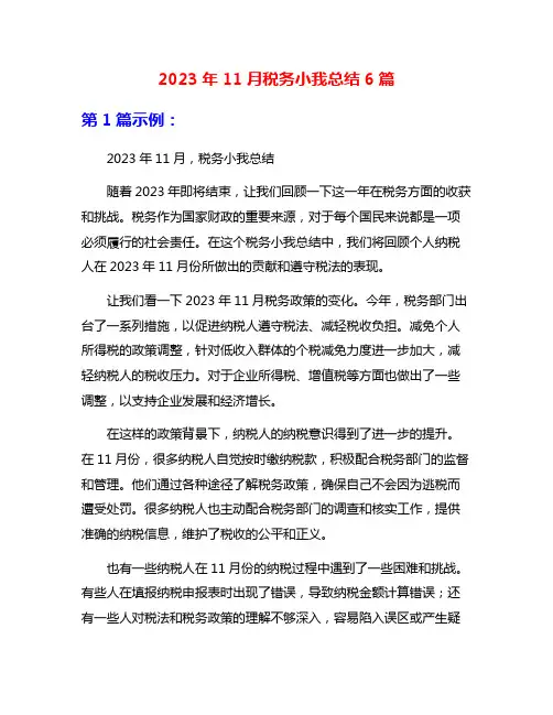 2023年11月税务小我总结6篇
