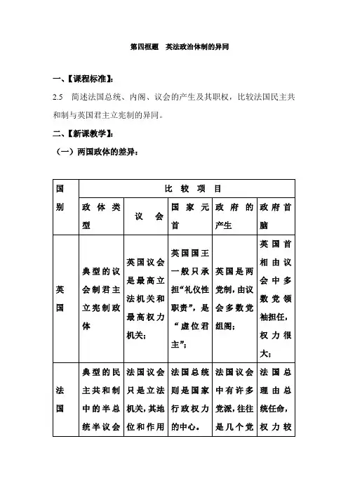 高二政治英法政治体制的异同1