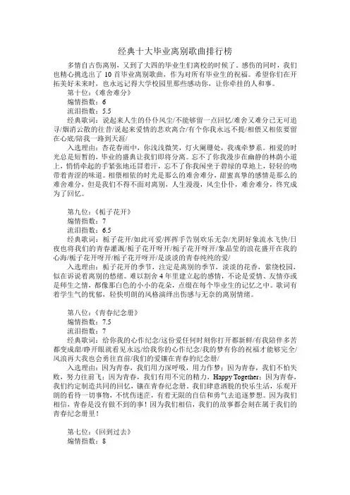 经典十大毕业离别歌曲排行榜