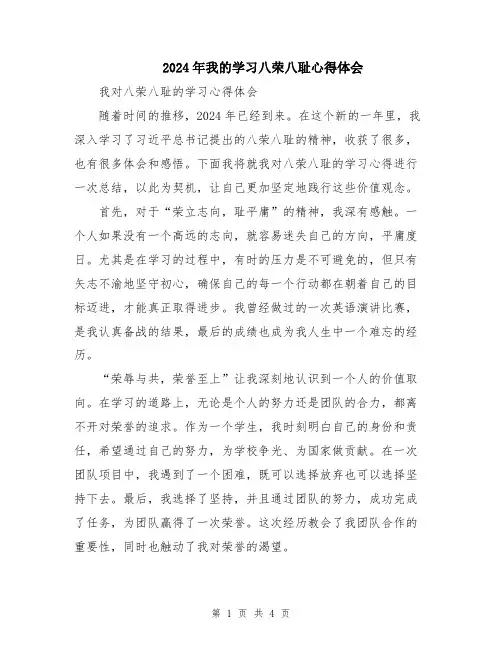 2024年我的学习八荣八耻心得体会