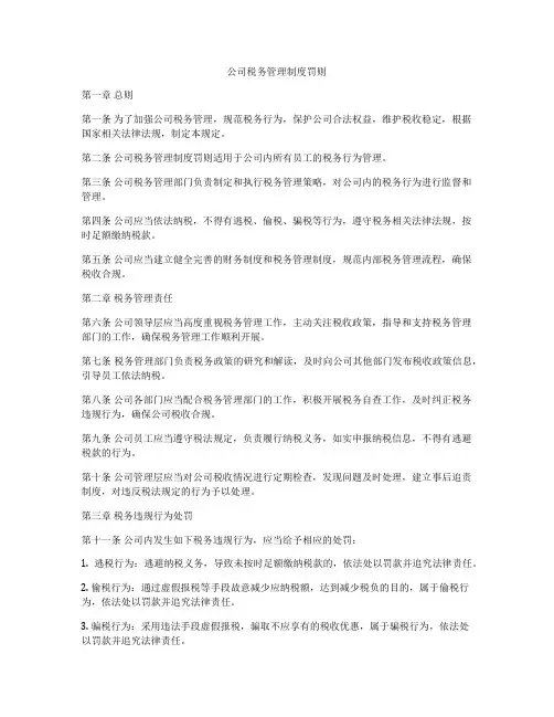 公司税务管理制度罚则