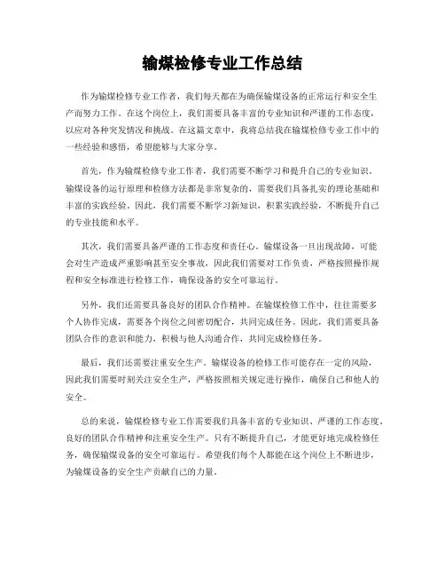 输煤检修专业工作总结