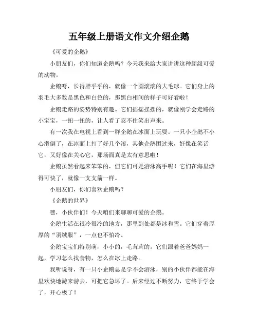 五年级上册语文作文介绍企鹅