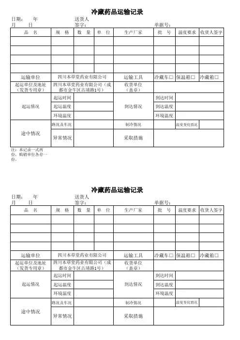 制药医药企业-复件 冷藏药品运输记录