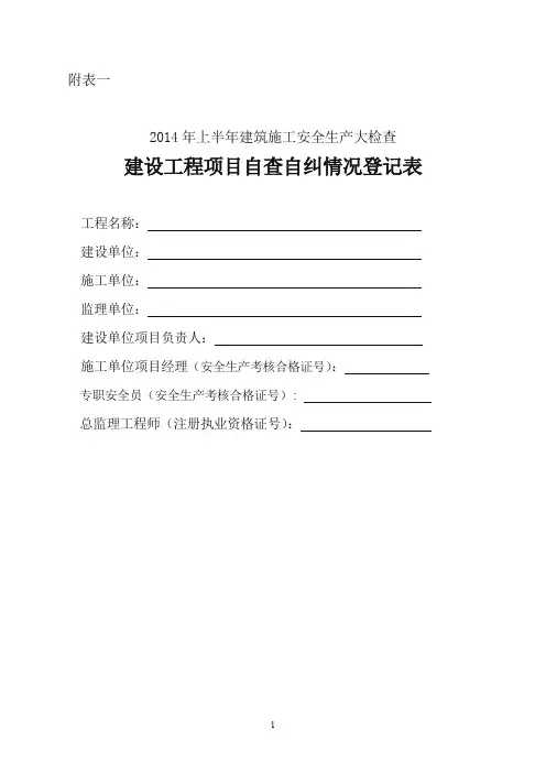 建设工程项目自查自纠情况登记表