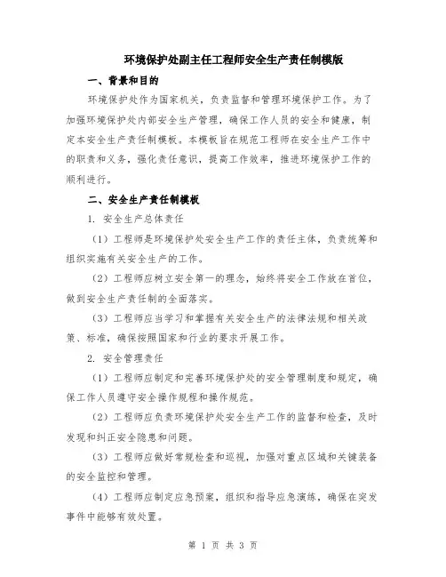 环境保护处副主任工程师安全生产责任制模版