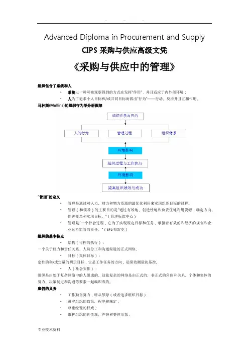 《采购与供应中的管理》复习资料全
