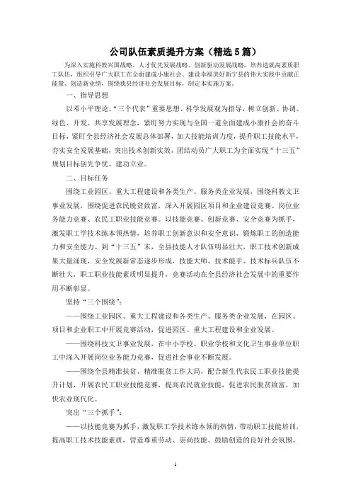 最新公司队伍素质提升方案