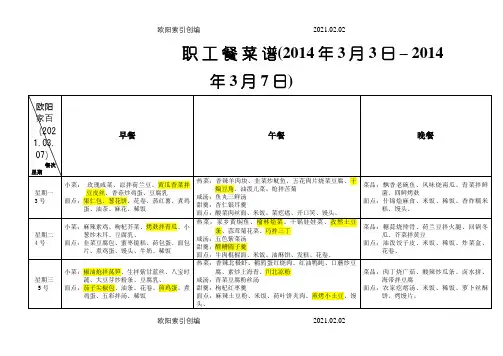 职工工作餐一周菜单之欧阳家百创编