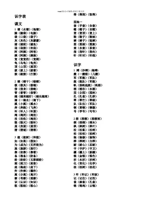 2017-2018学年最新人教版版二年级语文上册全册生字组词汇总