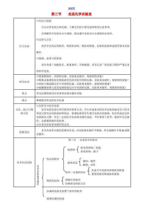 九年级化学第三节 走进化学实验室精品原创教案鲁教版