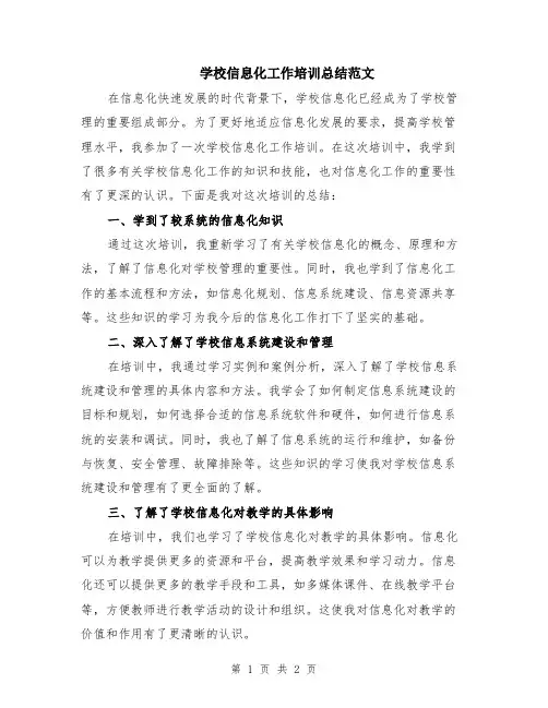 学校信息化工作培训总结范文