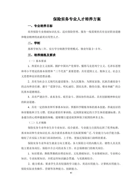 (金融保险)保险实务专业人才培养方案
