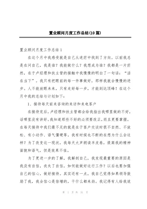置业顾问月度工作总结(10篇)