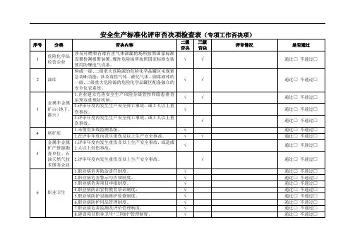 安全生产标准化评审否决项检查表专项工作否决项