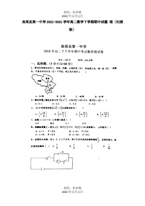 高二数学下学期期中试题 理扫描 5
