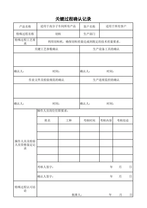 关键过程确认记录表