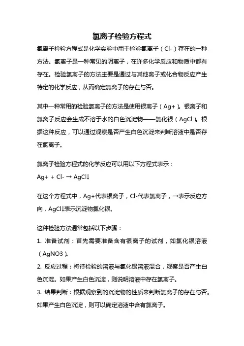 氯离子检验方程式