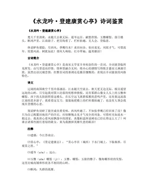 《水龙吟·登建康赏心亭》诗词鉴赏