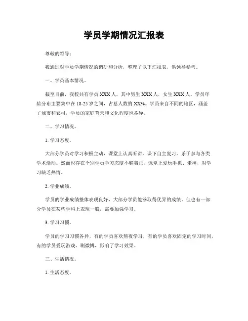 学员学期情况汇报表