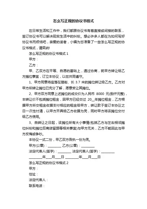 怎么写正规的协议书格式