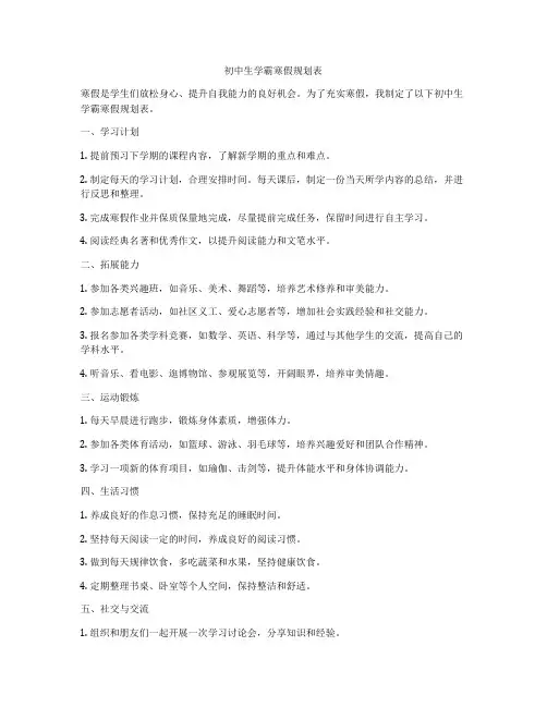 初中生学霸寒假规划表