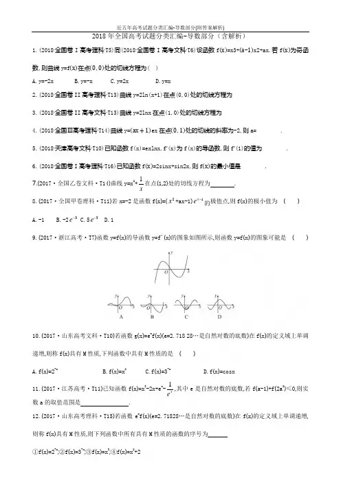 近五年高考试题分类汇编-导数部分(附答案解析)