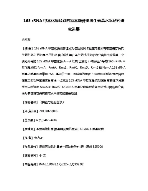 16S rRNA甲基化酶导致的氨基糖苷类抗生素高水平耐药研究进展