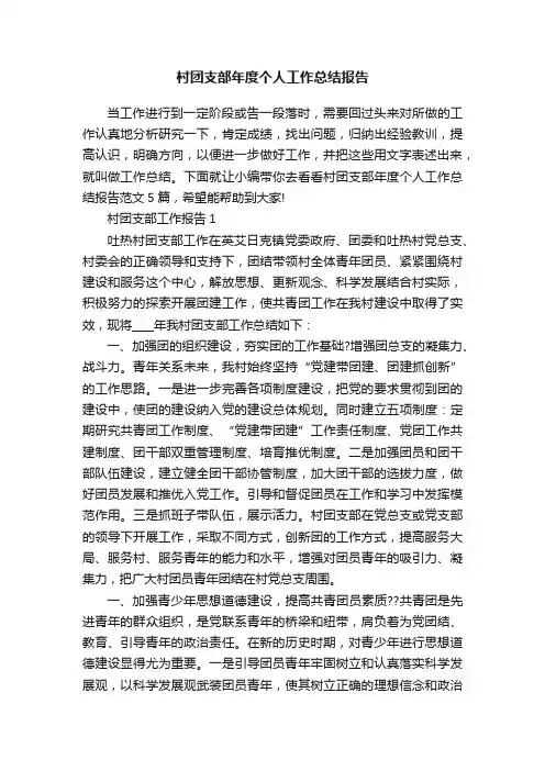 村团支部年度个人工作总结报告